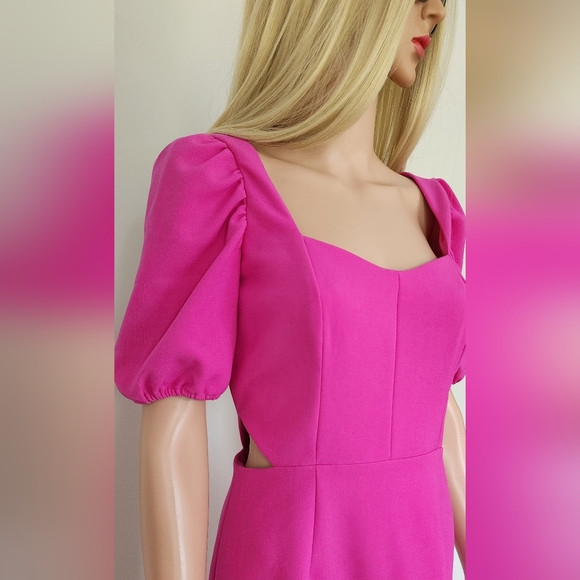 FRENCH CONNECTION HOT PINK FUCHSIA LINED FITTED CUTOUT MINI SHORT DRESS 6 - Picture 10 of 14